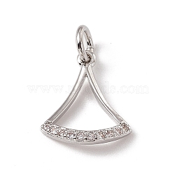 Brass Micro Pave Clear Cubic Zirconia Ginkgo Leaf Charms, with Open Jump Rings, Platinum, 12.5x10.5x2.5mm, Hole: 2.7mm(ZIRC-F132-85P)