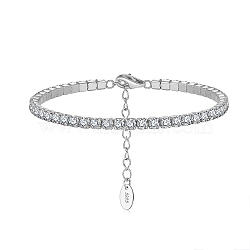 Rhodium Plated Real Platinum Plated 925 Sterling Silver Link Chain Bracelet, Cubic Zirconia Tennis Bracelets, with S925 Stamp, Clear, 6-5/8 inch(16.8cm)(BJEW-P311-01P-01)