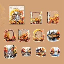 10Pcs 10 Styles Window Scenery Waterproof PET Stickers, Decorative Stickers, for Water Bottles, Luggage, Mobile Phone, Orange, 60~85x64~83x0.1mm, 1pc/style(DIY-G121-01C)