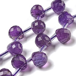 Natural Amethyst Beads Strands, Faceted, Top Drilled, Teardrop, 10x8mm, Hole: 1mm, about 38pcs/strand, 15.55~16.142''(39.5~41cm)(G-H297-B09-02)