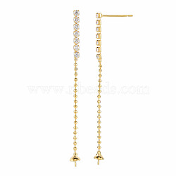 Brass Micro Pave Clear Cubic Zirconia Stud Earring Findings, For Half Drilled Bead, Nickel Free, Cuboid, Real 18K Gold Plated, 59x2mm, Pin: 0.5mm, Pin: 0.5mm(For Half Drilled Bead)(KK-S360-170)