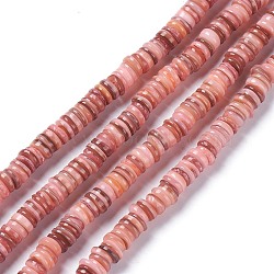 Natural Freshwater Shell Beads Strands, Dyed, Heishi Beads, Flat Round/Disc, Dark Salmon, 8~8.5x1~3mm, Hole: 1mm, about 182~200pcs/strand, 15.39 inch(39.1cm)(BSHE-I016-04E)