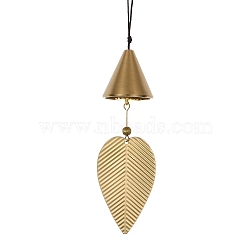 Leaf Brass Wind Chimes, Nylon Thread Hanging Home Decorations, Golden, Cone, 350mm(AJEW-P110-01C)