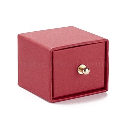 Square Paper Drawer Jewelry Set Box, with Brass Rivet, for Ring and Bracelets Gifts Packaging, Indian Red, 5x5x4cm(CON-C011-01F)