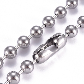 304 Stainless Steel Ball Chain Necklace, with Ball Chain Connectors, Stainless Steel Color, 23.6 inch(60mm), 8mm