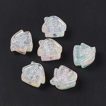 UV Plating Rainbow Iridescent Acrylic Beads, House, WhiteSmoke, 16x17.5x8mm, Hole: 3.5mm
