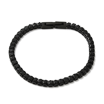 Black Cubic Zirconia Tennis Bracelet, 304 Stainless Steel Square Link Chain Bracelet, Black, 7-1/2 inch(19~19.2cm)