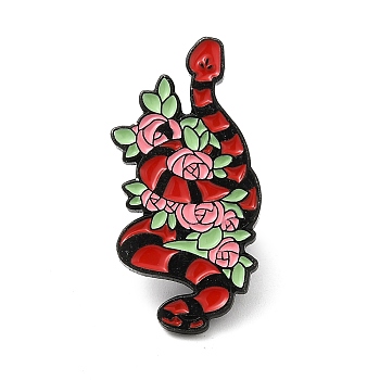 Snake Enamel Pins, Black Tone Alloy Brooches for Backpack Clothes, Flower, 30.5x15x2mm