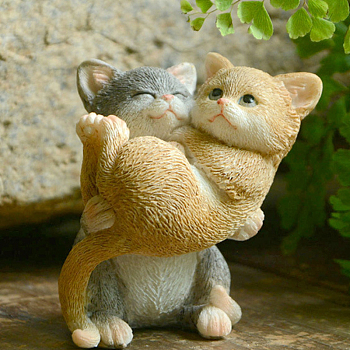 Creative Resin Poses Cat Figurine Display Decorations, Simulation Animal, for Car Home Office, Wheat, 58x55x65mm