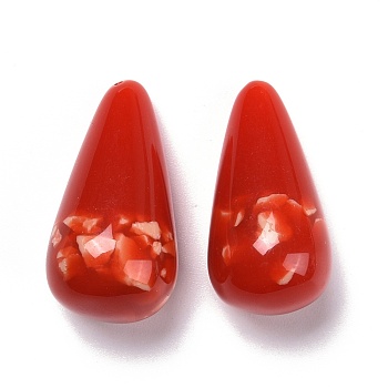 Resin Beads, Imitation Gemstone Chips Style, Half Drilled, Teardrop, Red, 28.5x15x15mm, Half Hole: 1mm