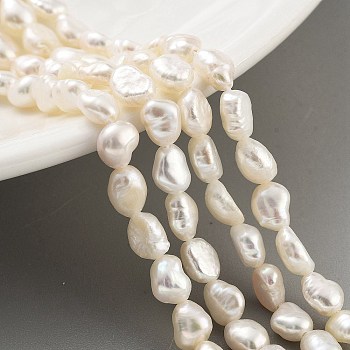 Natural Cultured Freshwater Pearl Beads Strands, Two Sides Polished, Grade 3A, Snow, 5~6mm, Hole: 0.5mm, about 27pcs/strand, 6.89 inch(17.5cm)