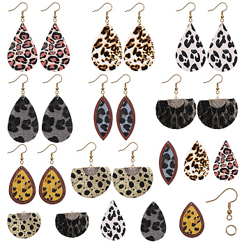 SUNNYCLUE DIY Dangle Earrings Making, with Printed Wooden & Eco-Friendly Cowhide Leather & PU Leather Pendants, Golden Plated Brass Earring Hooks, Leopard Print, Mixed Color