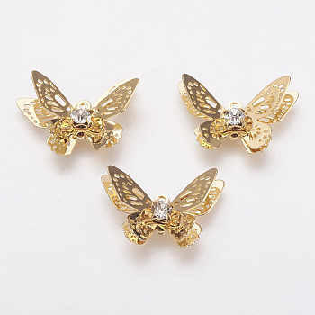 Brass Micro Pave Cubic Zirconia Pendants, Real 18K Gold Plated, Butterfly, 13.5x20x4mm, Hole: 1mm