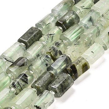 Natural Prehnite Beads Strands, with Seed Beads, Faceted Column, 9~11x6~7.5x6~7.5mm, Hole: 1.2mm, about 30pcs/strand, 15.16~15.55 inch(38.5~39.5cm)