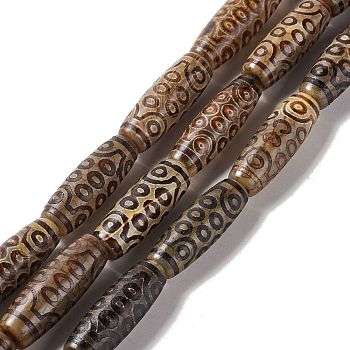 Tibetan Style dZi Beads Strands, Natural & Dyed Agate Beads, Rice, 21-Eye, 28.5~30x10mm, Hole: 2.5mm, about 10pcs/strand, 11.81''(30cm)