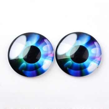 Glass Cabochons for DIY Projects, Half Round/Dome with Dragon Eye Pattern, Midnight Blue, 10x3.5mm
