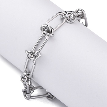 304 Stainless Steel Paperclip Chain Bracelets for Women, with Ring Knot, Platinum, 6-7/8 inch(17.5cm)