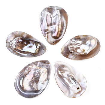 Natural Freshwater Shell, Teardrop, 54~60x34~45x10~20mm, Hole: 1.8mm