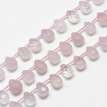 Natural Rose Quartz Beads Strands, Top Drilled Beads, Faceted Teardrop, 13~14x10~11mm, Hole: 1mm, about 28pcs/strand, 15.7 inch
