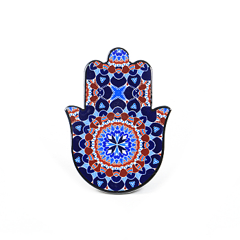 Porcelain Cup Mats, Coasters, with Anti-slip Cork Bottom, Water Absorption Heat Insulation, Hamsa Hand/Hand of Miriam, Midnight Blue, 150x100mm