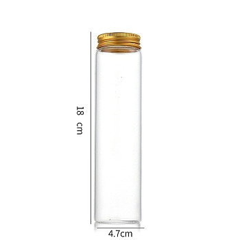 Column Glass Screw Top Bead Storage Tubes, Clear Glass Bottles with Aluminum Lips, Golden, 4.7x18cm, Capacity: 240ml(8.12fl. oz)