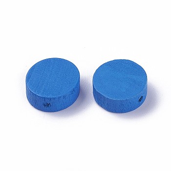Natural Wood Beads, Dyed, Flat Round, Royal Blue, 14.5~15x5.5~6mm, Hole: 1mm