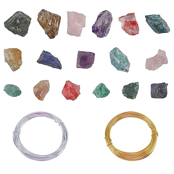 DIY Wire Wrapped Jewelry Making Kits, include Natural & Synthetic Mixed Stone Beads, Undrilled/No Hole Beads, Nuggets, Aluminum Wire