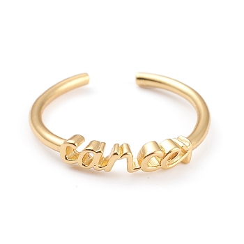 Constellation/Zodiac Sign Brass Cuff Rings, Open Rings, Real 18K Golden Plated, Cancer, US Size 7 1/4(17.5mm), word: 15x3.5mm