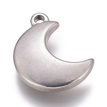 304 Stainless Steel Charms, Moon, Stainless Steel Color, 14x11x3mm, Hole: 1.4mm
