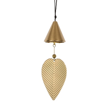 Leaf Brass Wind Chimes, Nylon Thread Hanging Home Decorations, Golden, Cone, 350mm