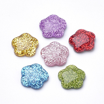 Resin Cabochons, with Glitter Powder, Flower, Mixed Color, 16x16.5x5mm