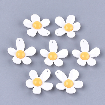 Resin Pendants, Flower, White, 49x46x9.5mm, Hole: 1.5mm