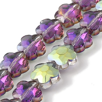 Electroplate Glass Beads Strands, Half Plated, Faceted, Plum Blossom, Purple, 10x10x5mm, Hole: 1mm, about 70pcs/strand, 25.83''(65.6cm)