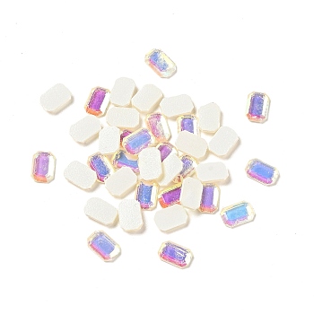 Flat Back Resin Rhinestone Cabochons, Nail Art Decoration Accessories, Faceted, Rectangle Octagon, Colorful, 6x4x1.5mm