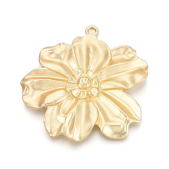 Rack Plating Alloy Big Pendants, Flower, Cadmium Free & Lead Free, Matte Gold Color, 72x70x6mm, Hole: 4mm