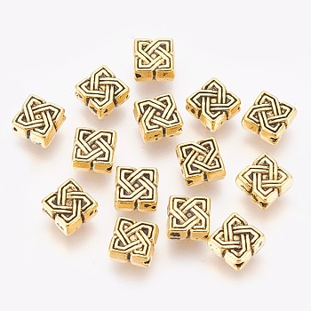 Tibetan Style Alloy Beads, Antique Golden Color, Lead Free & Cadmium Free, Rhombus, Size: about 7mm in diameter, 4mm thick, hole: 1mm