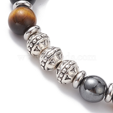 bracelet extensible en perles de pierres précieuses naturelles et synthétiques mélangées et en alliage(BJEW-JB10127-01)-3
