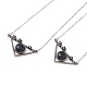 Natural Obsidian Triangle with Flower Pendant Necklace(NJEW-P274-01AS-03)-1