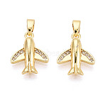 Brass Micro Pave Cubic Zirconia Pendants, Airplane Charms, Real 18K Gold Plated, 15x12x3.5mm, Hole: 4.5x2.5mm(KK-T073-52G)