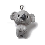Opaque Resin Animal Pendants, Koala Charms with Platinum Plated Iron Loops, Gray, 25.5x20x14mm, Hole: 2mm(RESI-O014-01B)