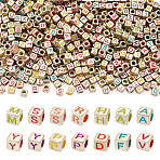 100G Opaque Acrylic Beads, Cube with Letter, Wheat, 5.5x6.5x5.5mm, Hole: 3.5mm(OACR-TA0004-57)