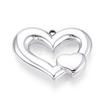 Acrylic Big Pendants, Hollow Heart Charms, Silver, 37x50.5x9.5~10mm, Hole: 3x3.5mm(OACR-T030-29B)