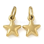 Ion Plating(IP) 304 Stainless Steel Charms, with Jump Ring, Star Charm, Real 14K Gold Plated, 12x9.5x3mm, Hole: 5x3mm(STAS-B075-06G)