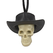 Halloween Skull Plastic Pendant Necklaces, Black Nylon Cord Necklaces, Beige, 27.56 inch(70cm)(NJEW-S006-01E)