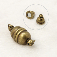 Brass Magnetic Clasps with Loops, Oval, Antique Bronze, 16x8mm, Hole: 2mm(KK-16X8-AB-NF)