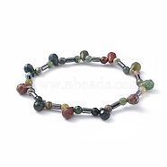 Non-magnetic Synthetic Hematite Beads Stretch Bracelets, with Natural Indian Agate Beads, 2-1/4 inch(5.8cm)(BJEW-JB04659-01)