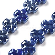 Porcelain Beads, Four Leaf Clover, Prussian Blue, 12x12x6mm, Hole: 2mm, about 30pcs/strand, 137.80''(350cm)(PORC-Z001-01D)