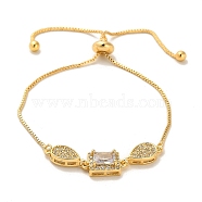Cubic Zirconia Link Slider Bracelets, with Light Gold Brass Box Chains, Teardrop, Inner Diameter: 3-1/8 inch(8cm)(BJEW-H601-01B-KCG)