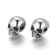 304 Stainless Steel Beads, Skull, Antique Silver, 11x8x10mm, Hole: 2.5mm(STAS-I120-76AS)