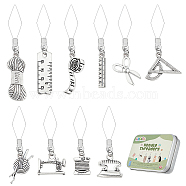 20Pcs 10 Style 304 Stainless Steel Threaders, with Alloy Pendant, Ruler & Tape Measure & Scissor, Antique Silver, 47~63mm, 2pcs/style(DIY-AB00051)